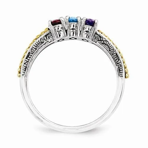 Sterling Silver & 14k Three-Stone Mother's Ring