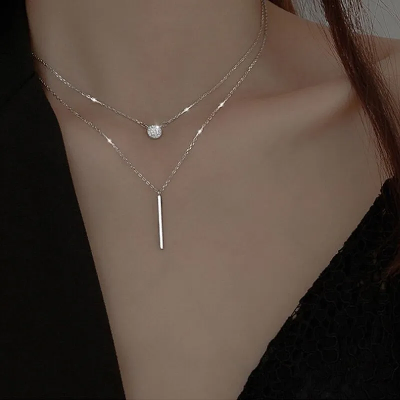 Sterling Silver Double Layer Round Shiny Pendant