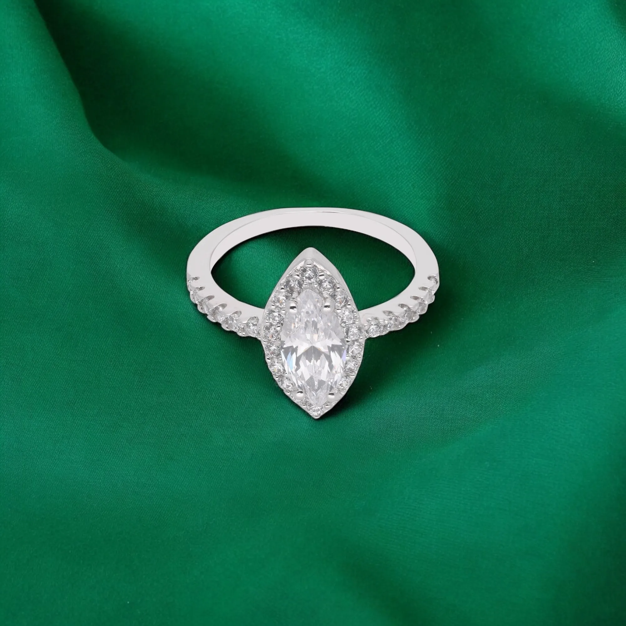 Sterling Silver Marquise Halo Ring – A Timeless Statement | SKU : 0021423260