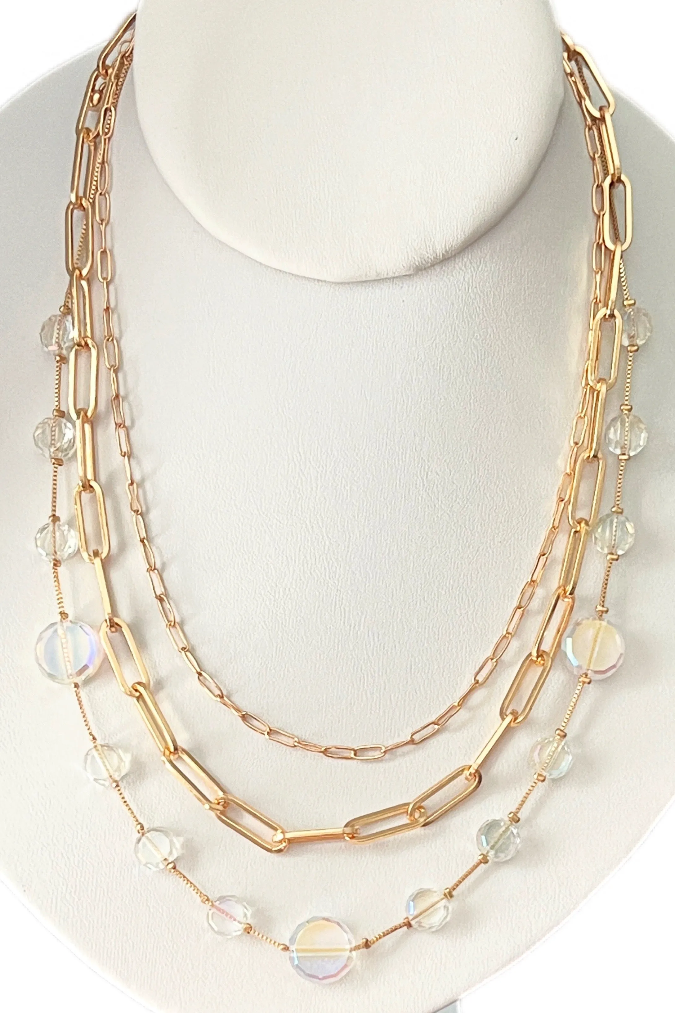 Thru The Glass Layered Gold Chain Necklace - Clear