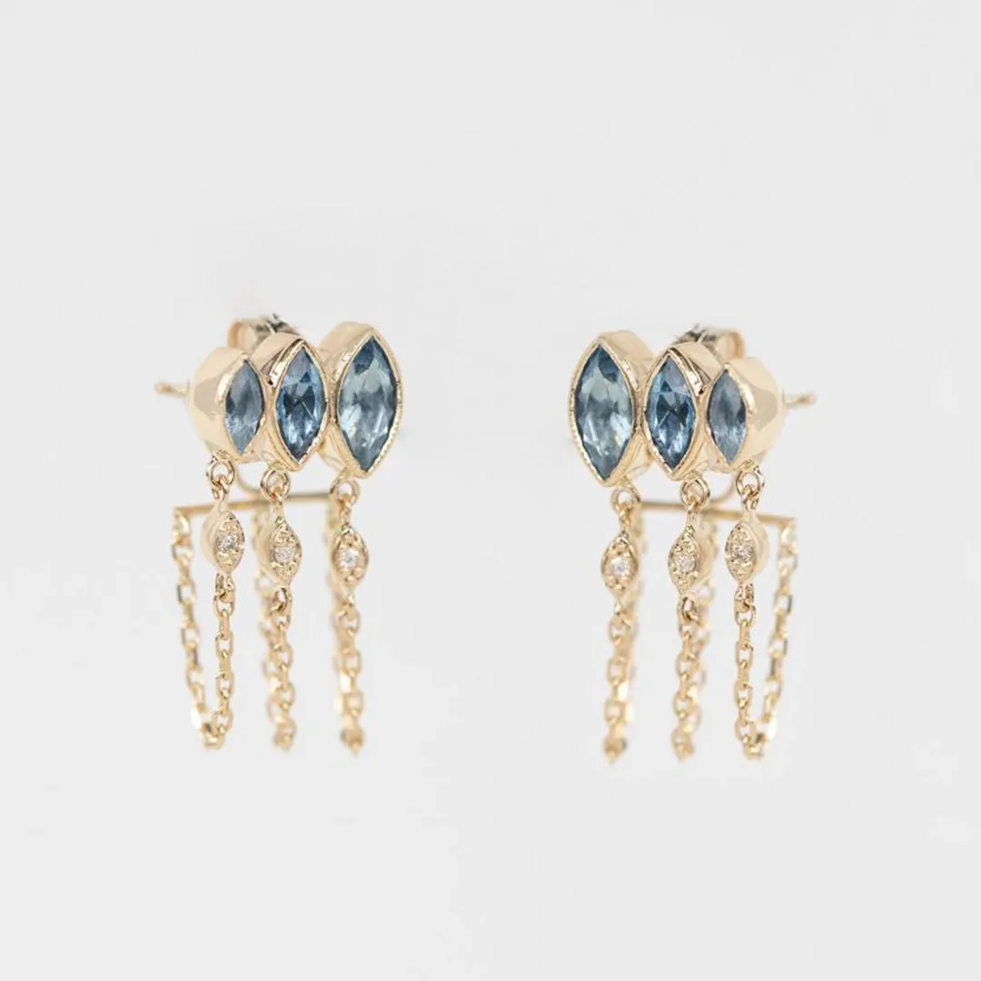 Triple Marquise Aquamarine Chain Earrings