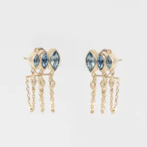 Triple Marquise Aquamarine Chain Earrings