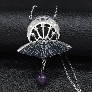 Triple Moon Moth Amethyst Necklaces