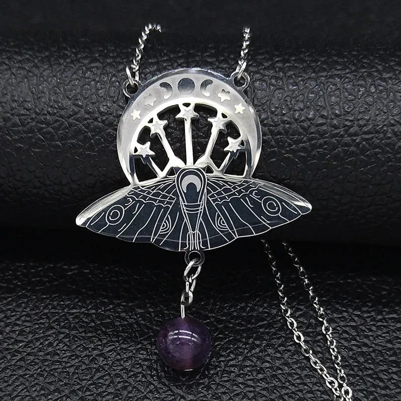 Triple Moon Moth Amethyst Necklaces