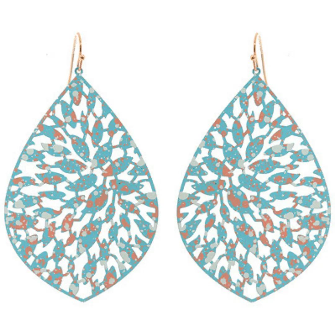 Turquoise Filigree Teardrop Dangle Earrings