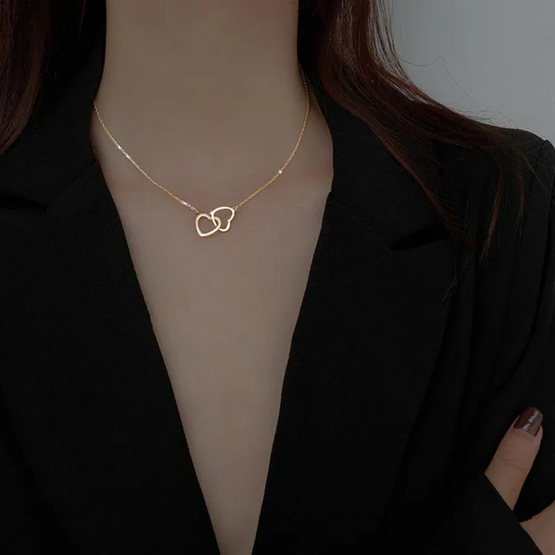 Two Heart Shaped Necklaces Female Exquisite Geometric Shape Choker Birthday Gift for Ladies