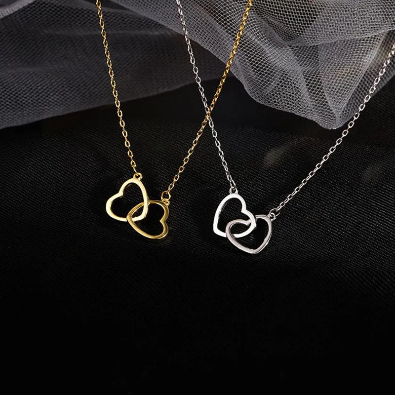Two Heart Shaped Necklaces Female Exquisite Geometric Shape Choker Birthday Gift for Ladies