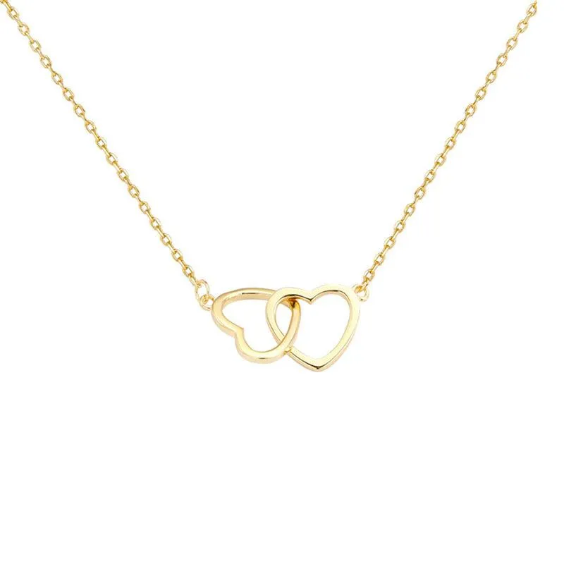 Two Heart Shaped Necklaces Female Exquisite Geometric Shape Choker Birthday Gift for Ladies