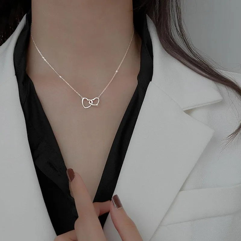Two Heart Shaped Necklaces Female Exquisite Geometric Shape Choker Birthday Gift for Ladies