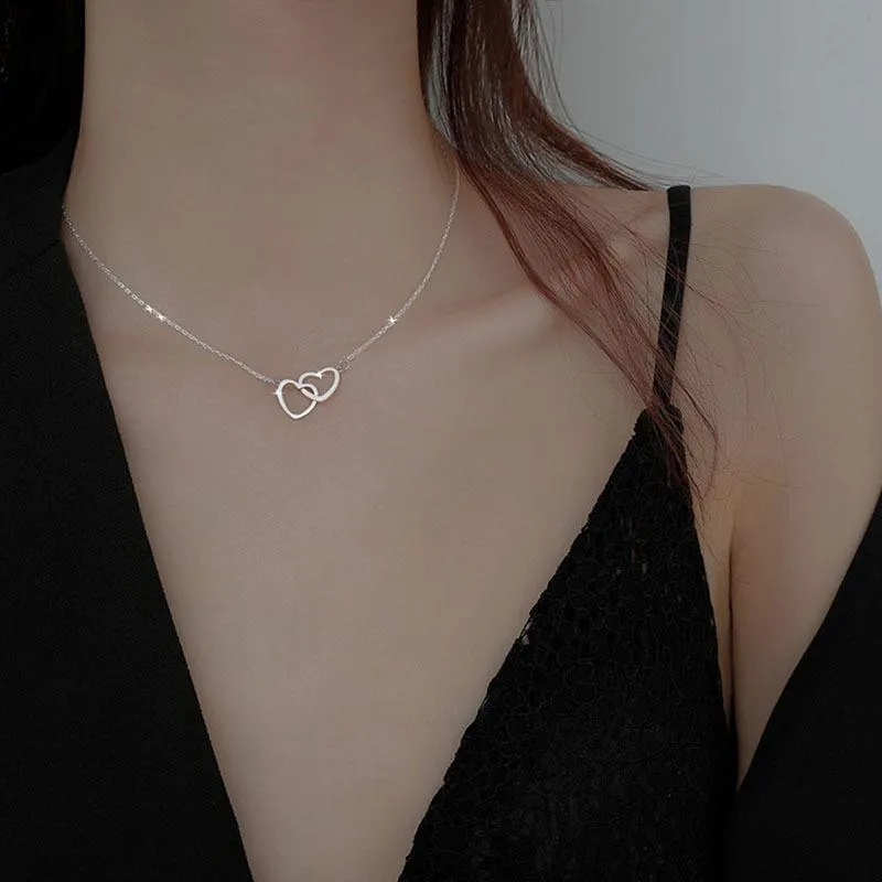 Two Heart Shaped Necklaces Female Exquisite Geometric Shape Choker Birthday Gift for Ladies