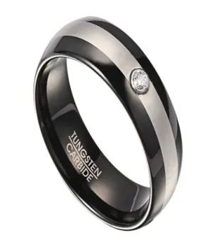 Two Tone Tungsten Wedding Ring for Men with Single CZ | 8mm