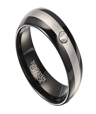 Two Tone Tungsten Wedding Ring for Men with Single CZ | 8mm