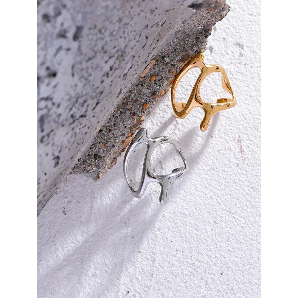 VAIGE Stainless Steel Geometric Hollow Open Ring - Creative Minimalist Rust Proof Jewelry