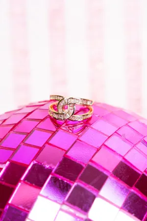 Viola Crystal Linked Loop Goldtone Ring