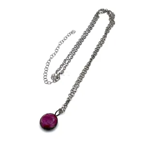 Violet Luster Facet & Gun Metal Layering Necklace - 22mm pendant *