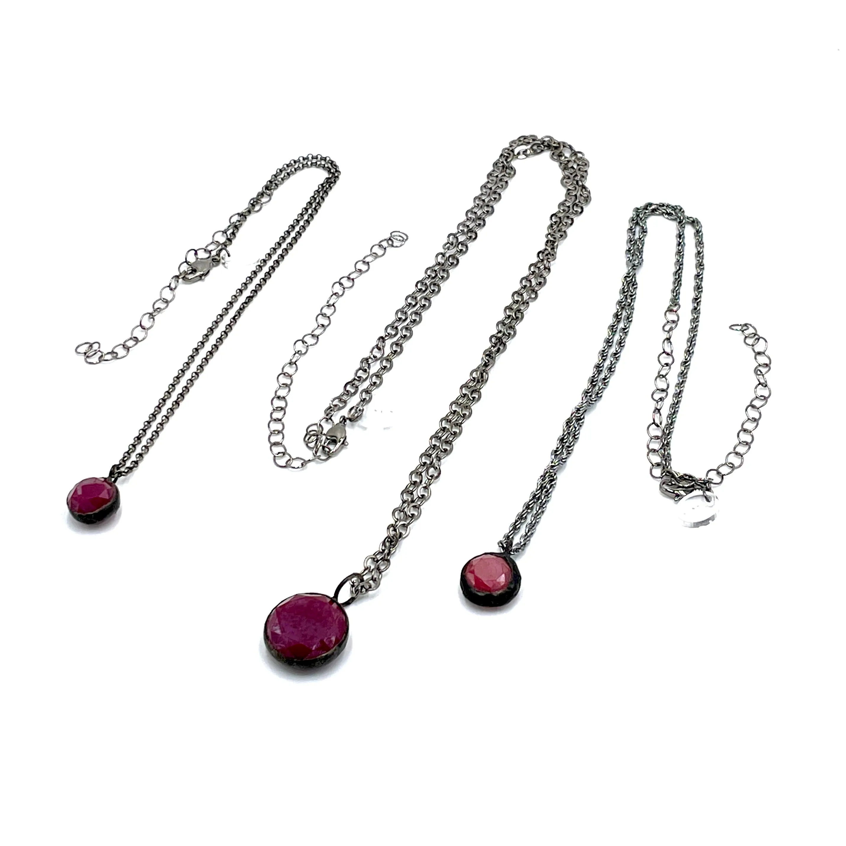 Violet Luster Facet & Gun Metal Layering Necklace - 22mm pendant *