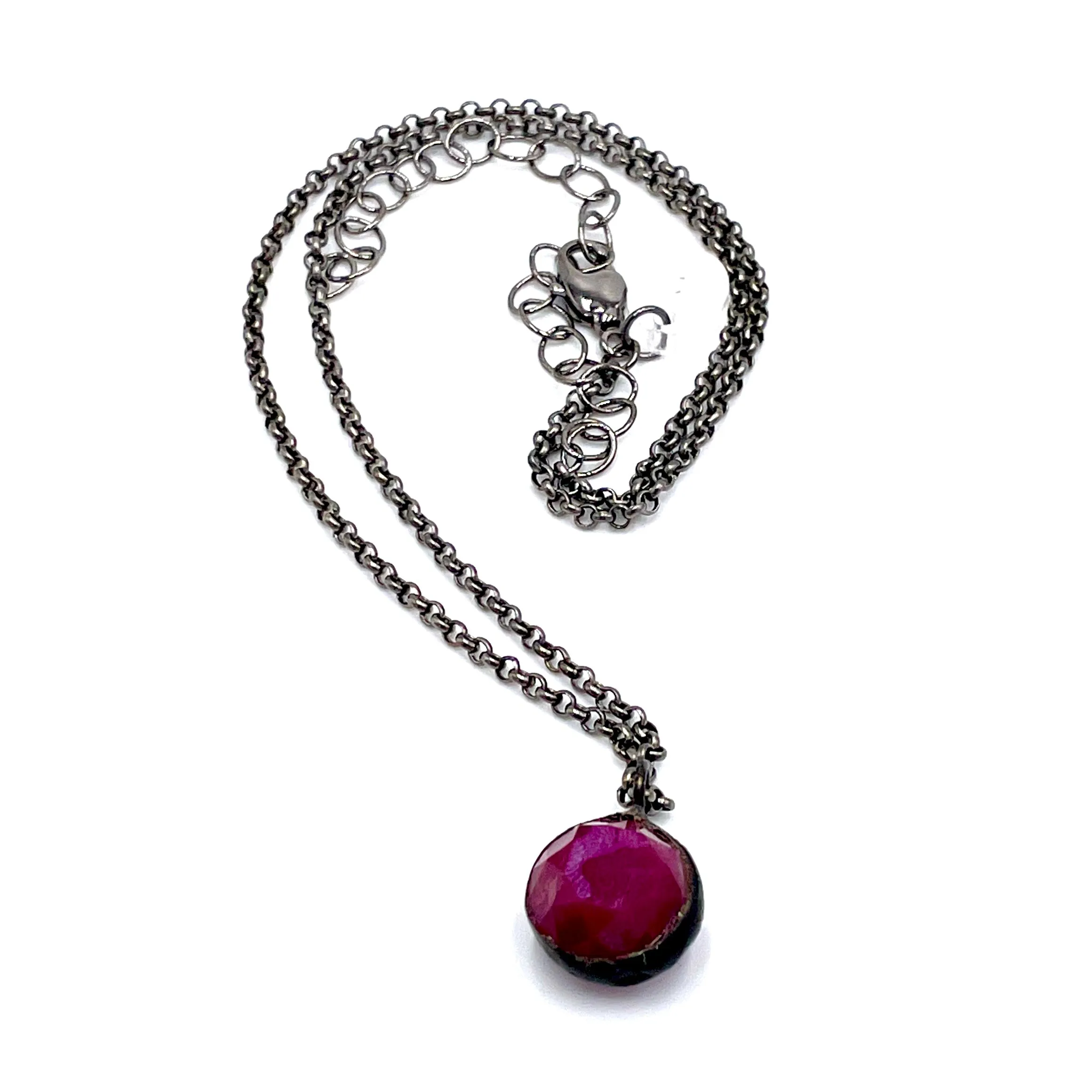 Violet Luster Facet & Gun Metal Layering Necklace - 22mm pendant *