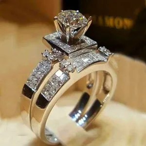 Wedding Band Ring Set Luxury Sterling Silver Engagement Vintage Bridal Wedding Rings