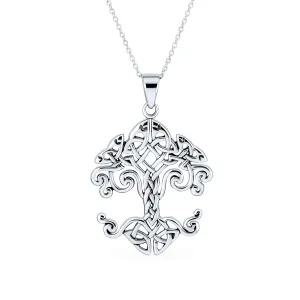 Wiccan Tree Of Life Pendant Necklace with Rune Symbols in Oxidized Sterling Silver