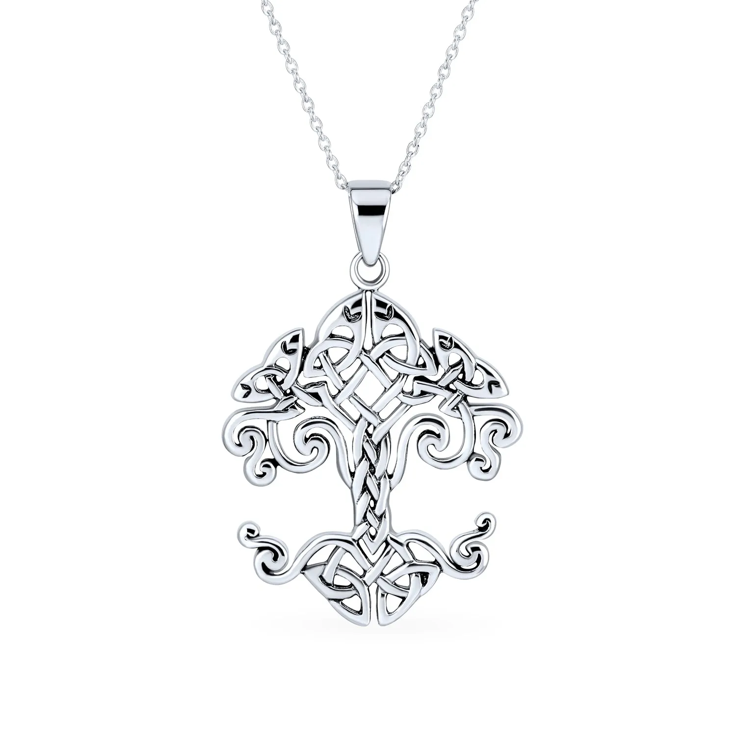 Wiccan Tree Of Life Pendant Necklace with Rune Symbols in Oxidized Sterling Silver