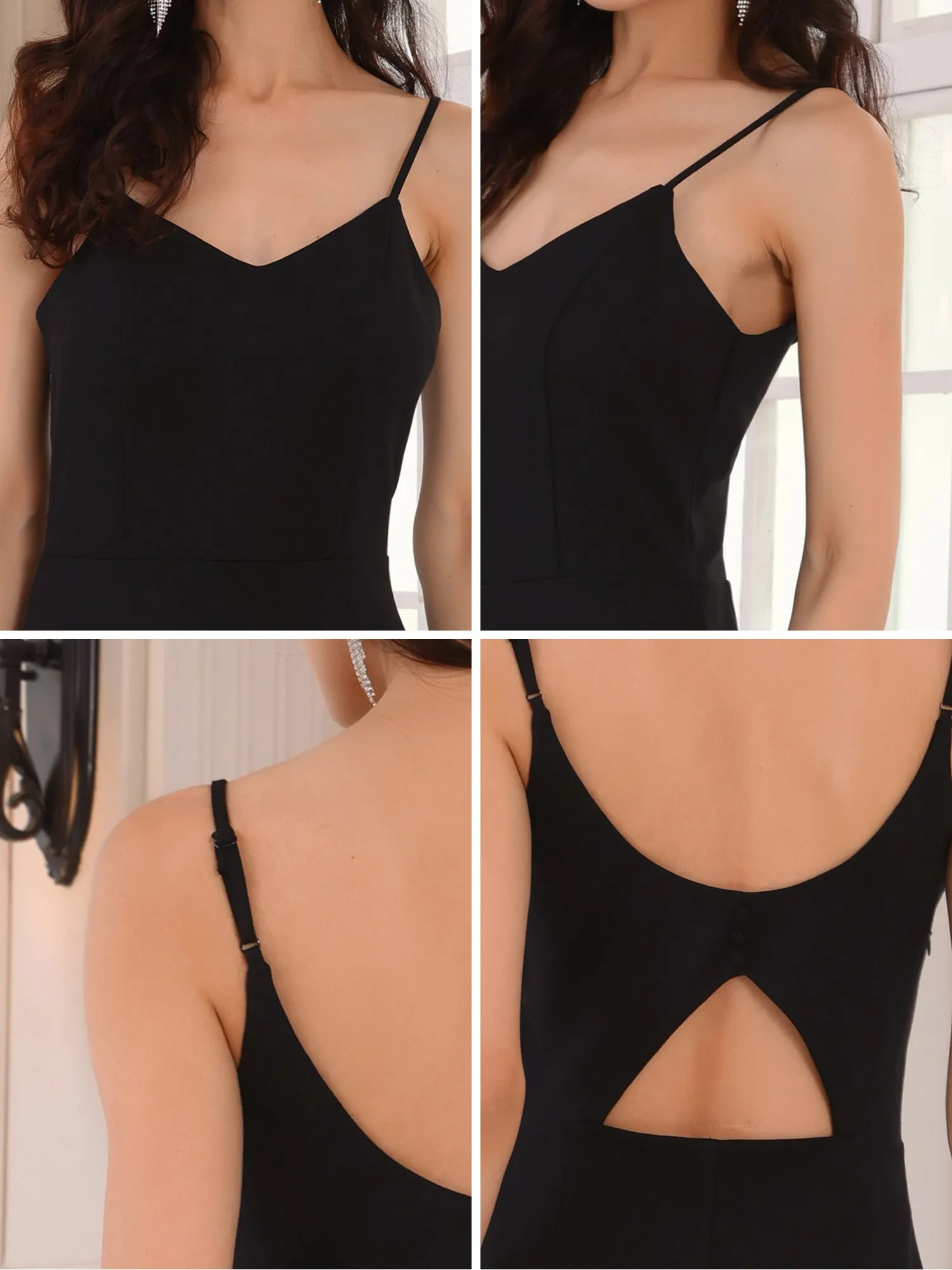 Women's Sleeveless Bodycon Dresses Spaghetti Strap Ruffled Cocktail Party Midi Dress