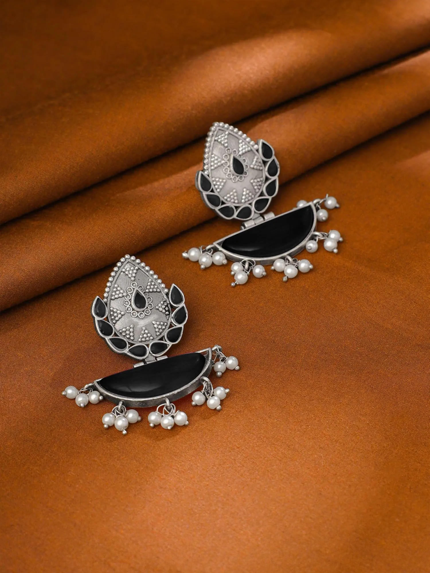 Yellow Chimes Silver Oxidised Earrings for Women & Girls | Traditional Oxidised Silver Drop Earrings Afghani Style Black Monalisa Stone Studded Earrings | Birthday Anniversary Gift for Wife Women