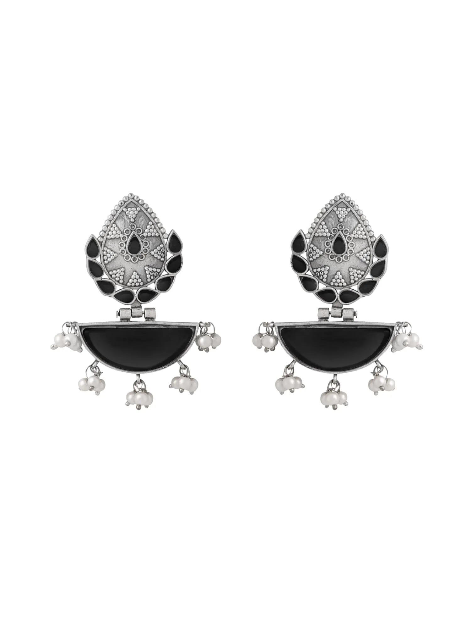 Yellow Chimes Silver Oxidised Earrings for Women & Girls | Traditional Oxidised Silver Drop Earrings Afghani Style Black Monalisa Stone Studded Earrings | Birthday Anniversary Gift for Wife Women