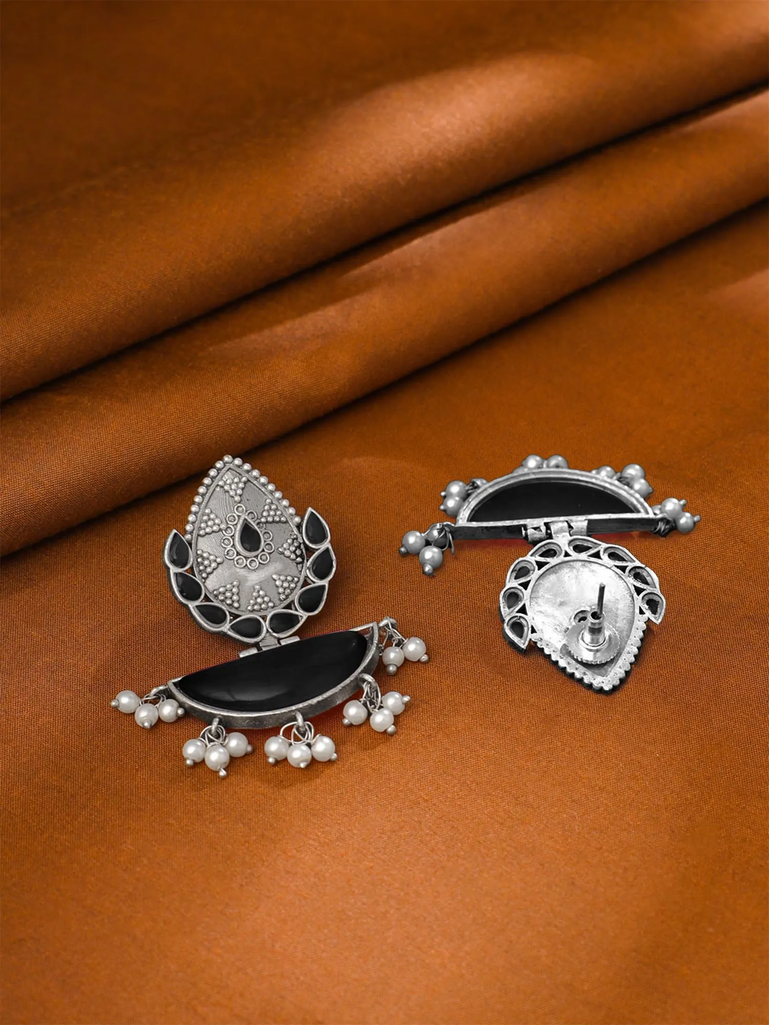 Yellow Chimes Silver Oxidised Earrings for Women & Girls | Traditional Oxidised Silver Drop Earrings Afghani Style Black Monalisa Stone Studded Earrings | Birthday Anniversary Gift for Wife Women