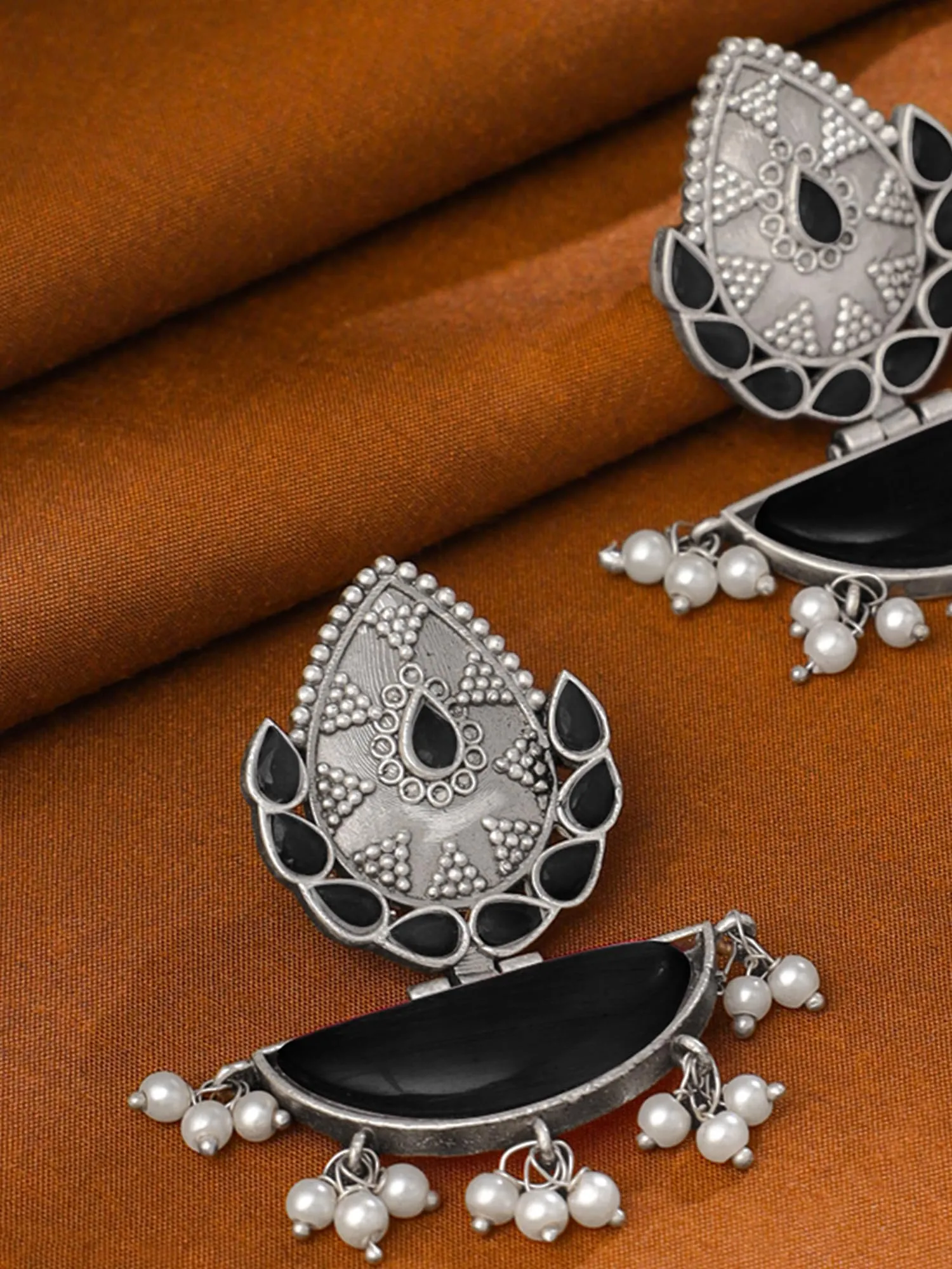 Yellow Chimes Silver Oxidised Earrings for Women & Girls | Traditional Oxidised Silver Drop Earrings Afghani Style Black Monalisa Stone Studded Earrings | Birthday Anniversary Gift for Wife Women